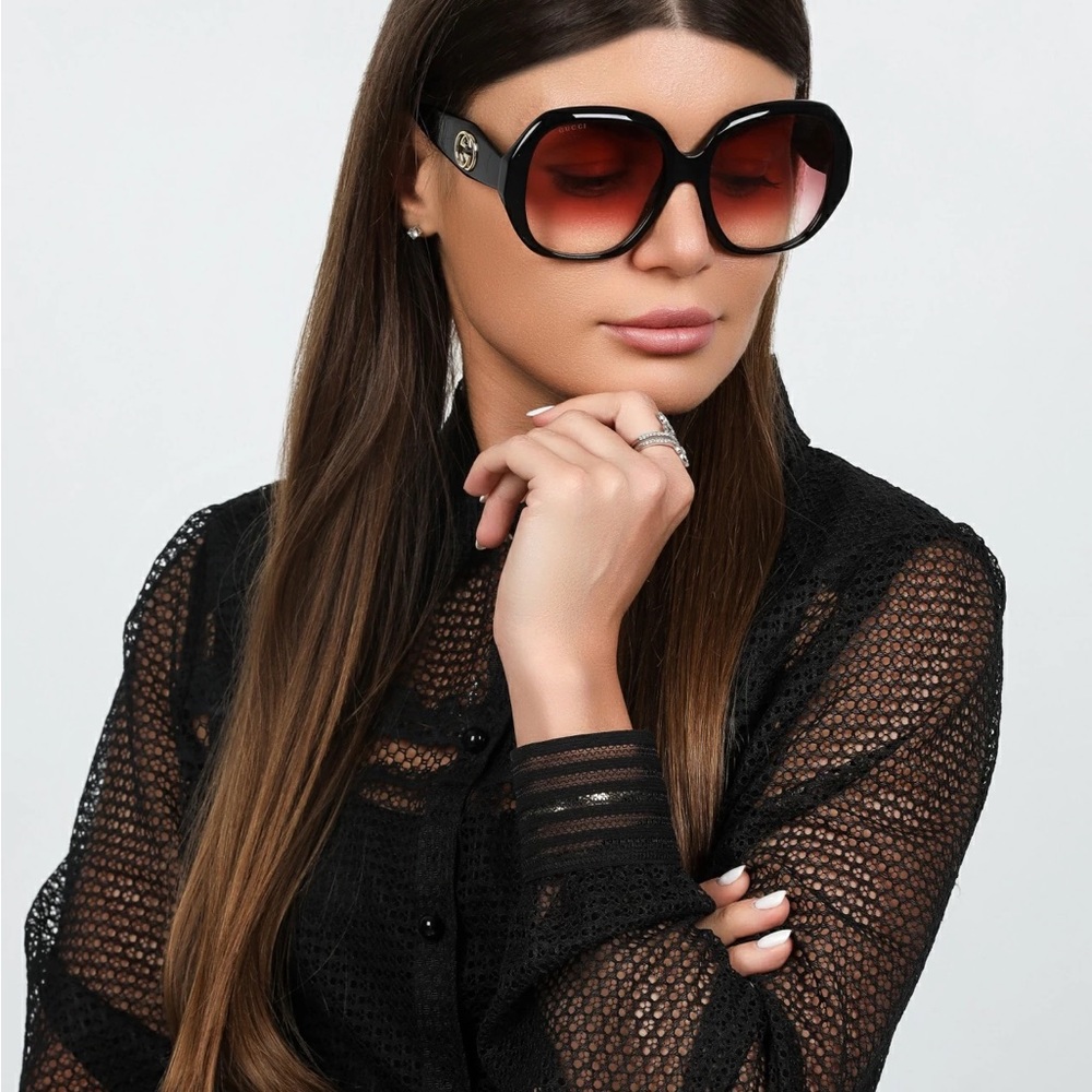 Gucci Sunglasses Women's GG0796S 002 Black/Red Gradient - Picture 3 of 16